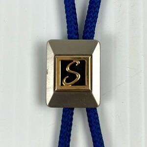 Vintage Bolo Tie Initial S Swank Brand Silver Gold Blue